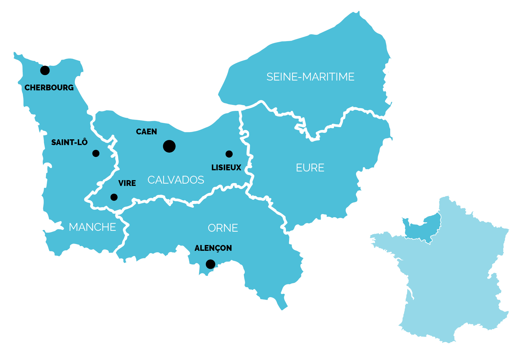 Carte Basse-Normandie avec plans des campus