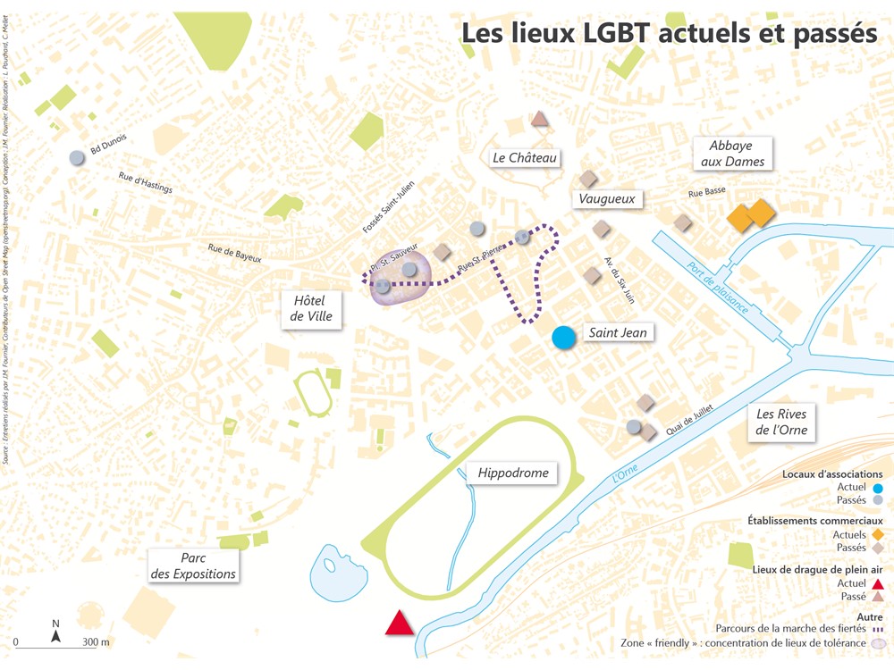Carte "Les lieux LGBT actuels et passés", Atlas social de Caen, juin 2021