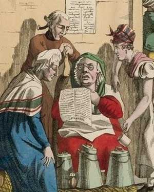 Estampe "Mme Caquet, laittierre [sic], ou la nouvelliste du quartier" 1797-1810 - © Bibliothèque François Mitterand, Gallica
